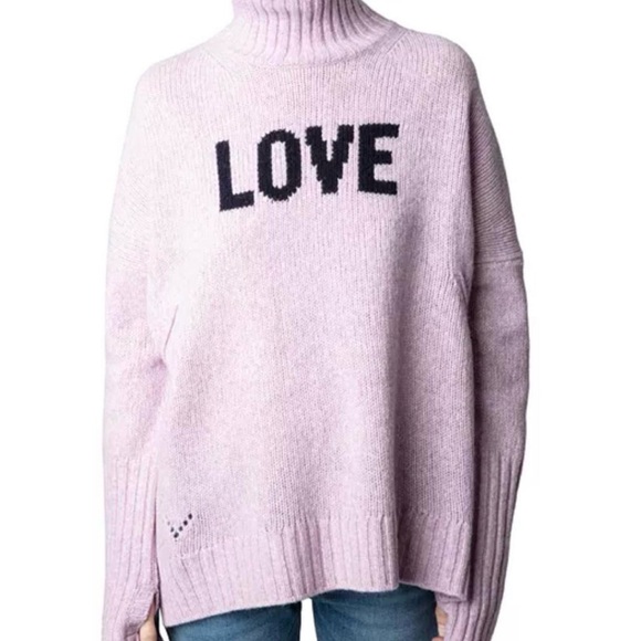 Zadig & Voltaire Pink Turtleneck Sweater with LOVE Design